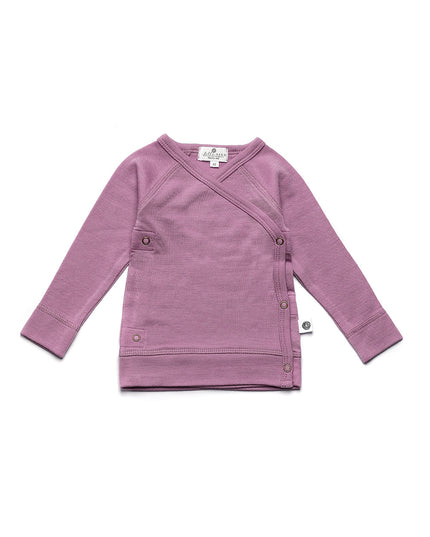 Baby-Wickelpullover aus Wolle – Merinowolle – Lavender Mist