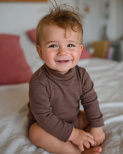 Langärmliger Woll-Strampler mit Rollkragen - Merinowolle - Pfefferkorn