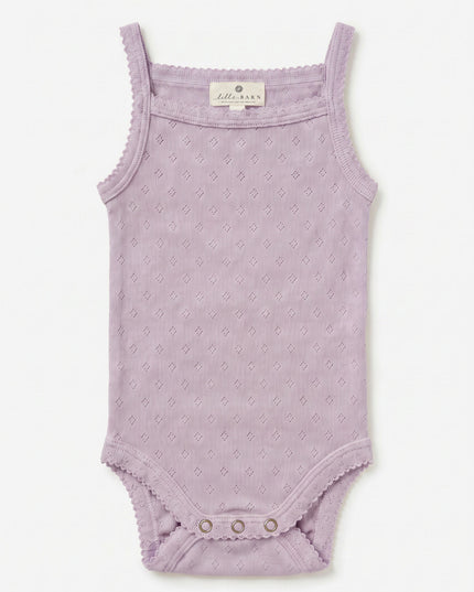 Woll-Strampler Pointelle mit Trägern - Merinowolle - Lavender Frost