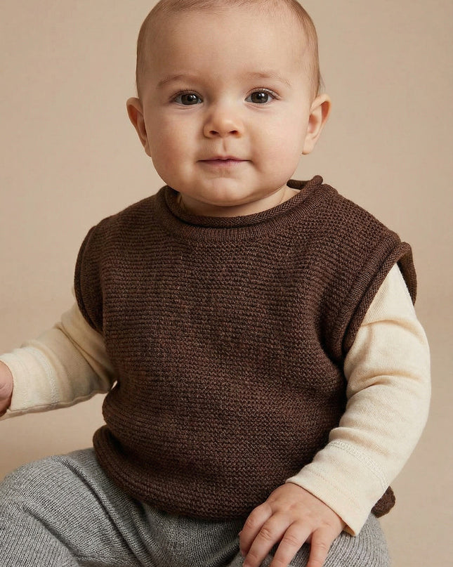 Baby-Strickjacke aus Merinowolle - Carob
