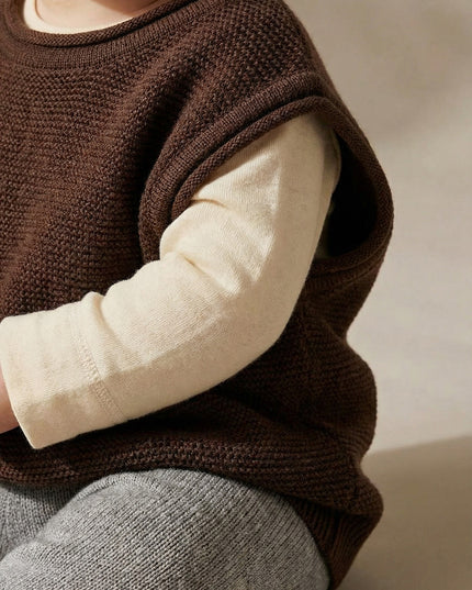 Baby-Strickjacke aus Merinowolle - Carob