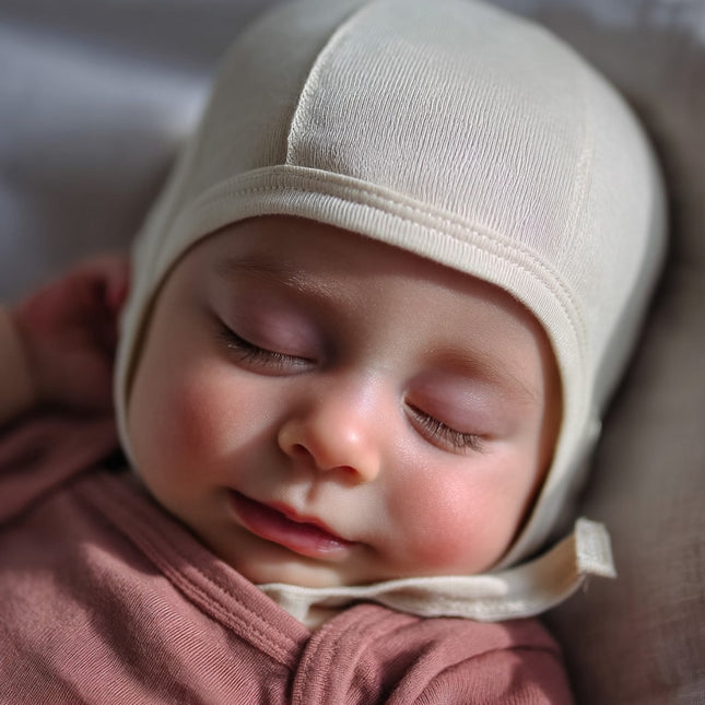 Babymütze mit Schleife aus Wolle – Merinowolle – Natur