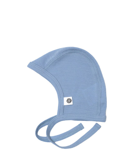 Baby Wollmütze mit Schleife – Merinowolle - Blue Fog