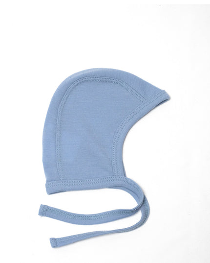 Baby Wollmütze mit Schleife – Merinowolle - Blue Fog
