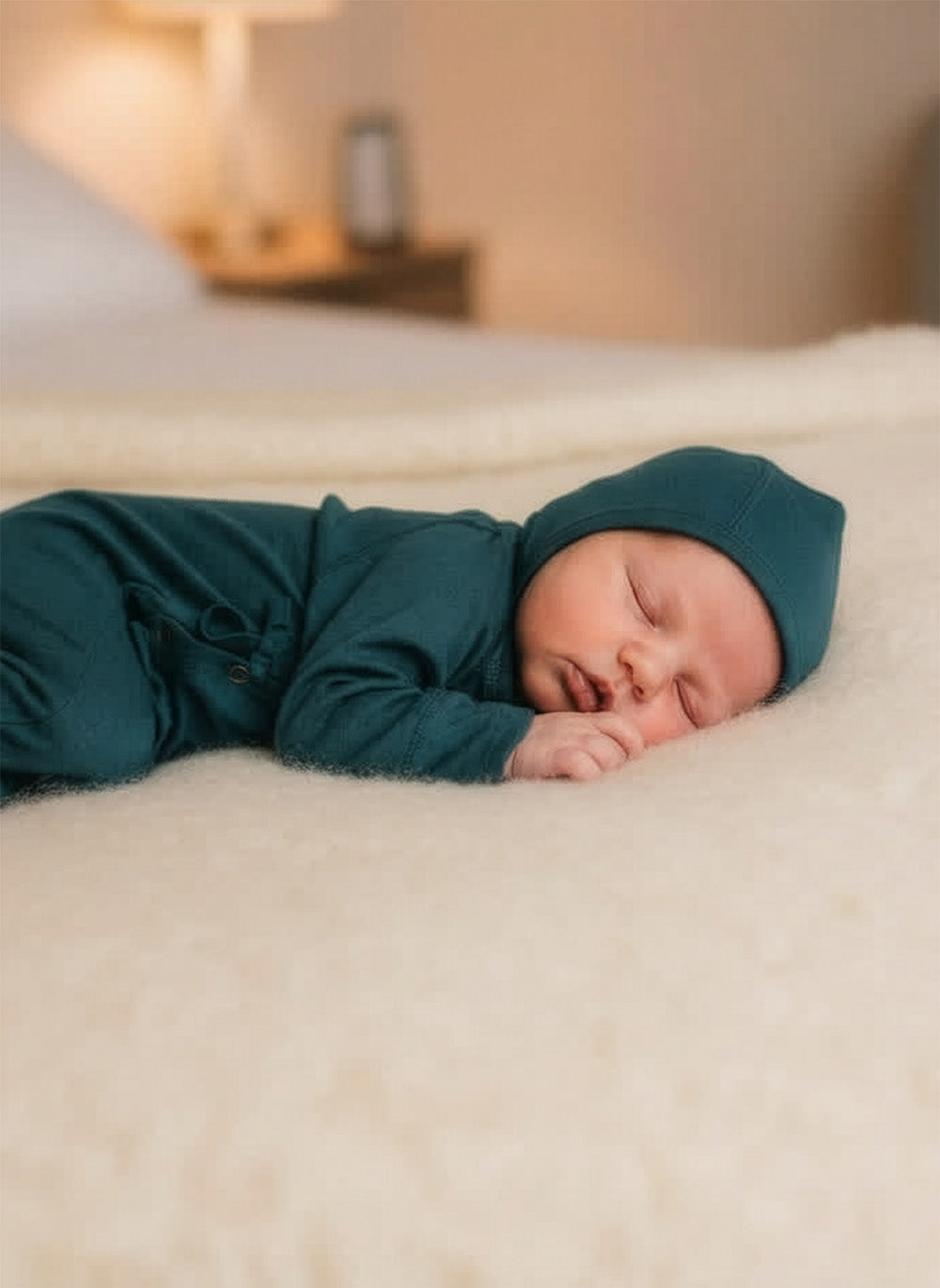 Baby Wollmütze mit Schleife – Merinowolle – Orionblau