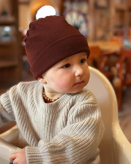 Gestrickter Wollpullover für Babys – Merinowolle – Knoblauch