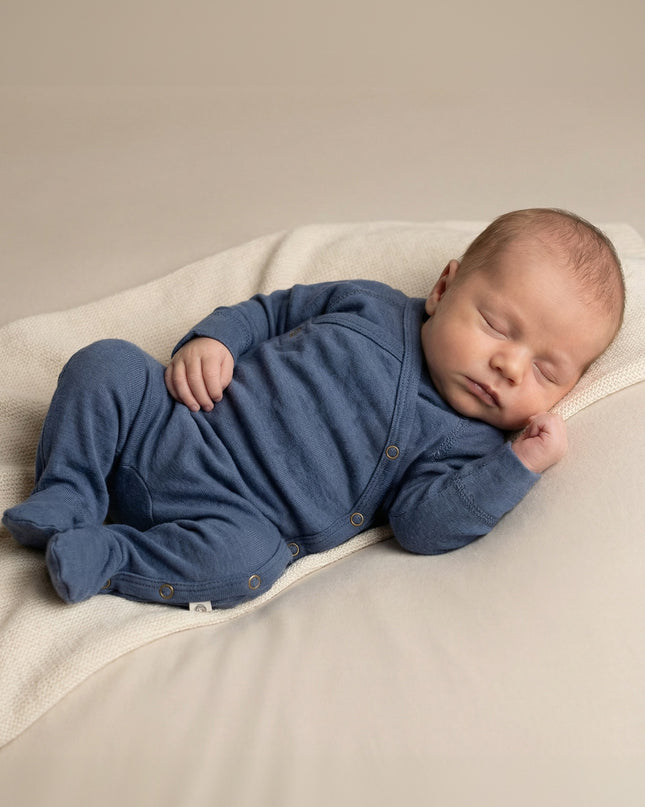 Playsuit / Strampler aus Wolle - Merinowolle - Vintage Indigo