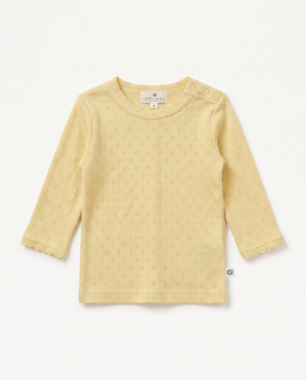 Woll-Pullover Pointelle – Merinowolle – Dusty Yellow