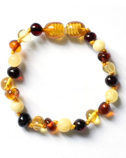 Baby/Kind – Bernsteinarmband – runde Rohperlen – 14 cm – Cognac