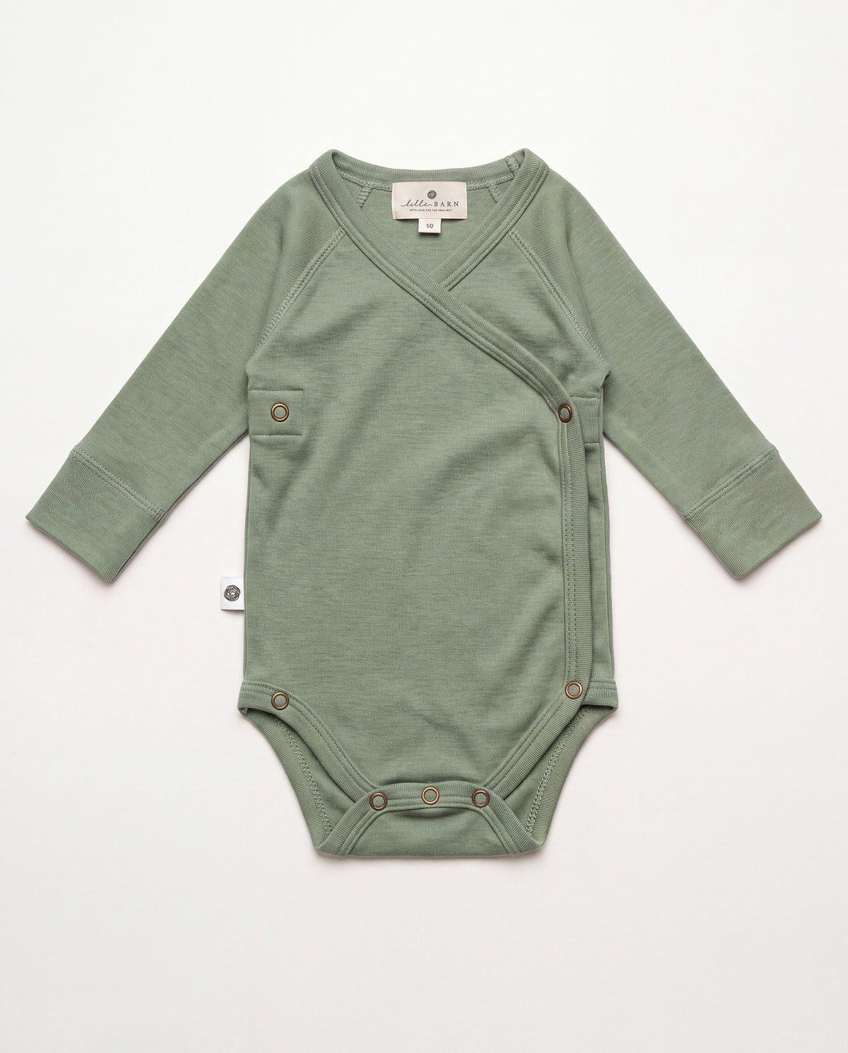 Wollener Wickelstrampler Langarm – Merinowolle - Shale Green