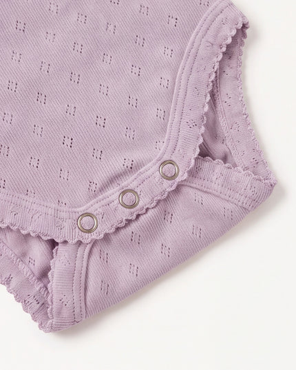 Woll-Strampler Pointelle mit Trägern - Merinowolle - Lavender Frost