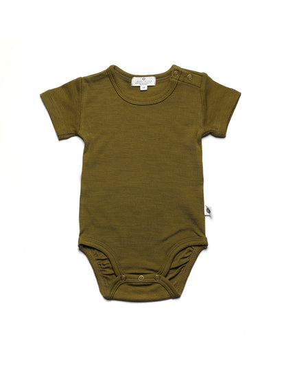 Merinwoll-Strampler mit kurzen Ärmeln - Merinowolle - Tannengrün