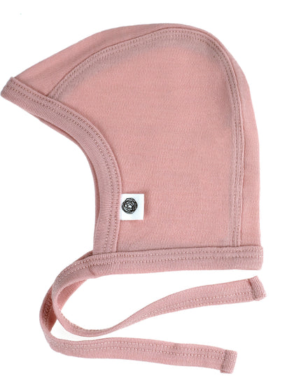 Babymütze mit Schleife aus Wolle – Merinowolle – Misty Rose