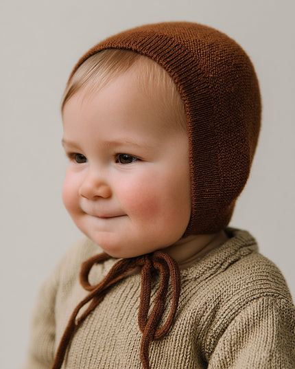Wollmütze Baby Gestrickt - Merinowolle - Braun