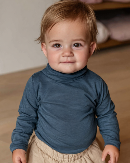 Langärmliger Woll-Strampler mit Rollkragen - Merinowolle - Orion Blue